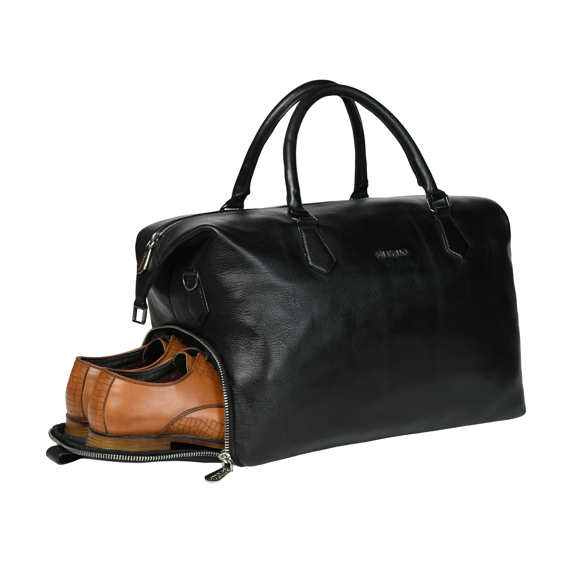 silvano gear grip weekender duffle bag - black leather duffle bag