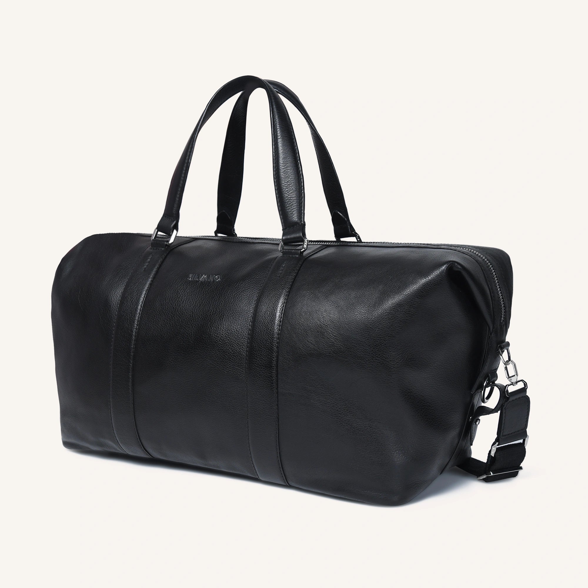silvano knapsack weekender duffle bag - black leather duffle bag