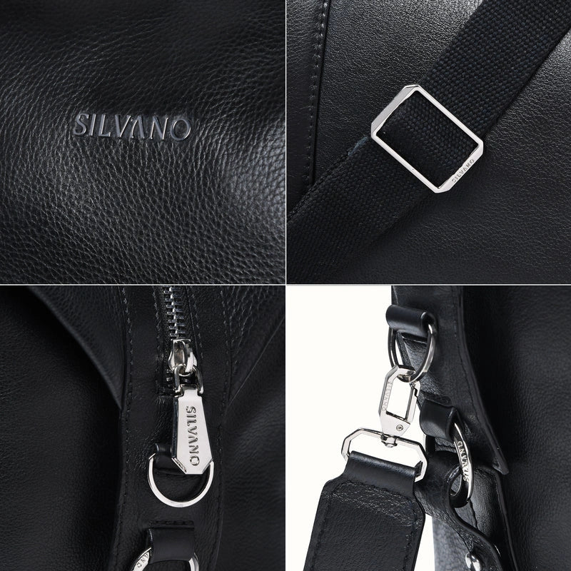 silvano knapsack weekender duffle bag - black leather duffle bag