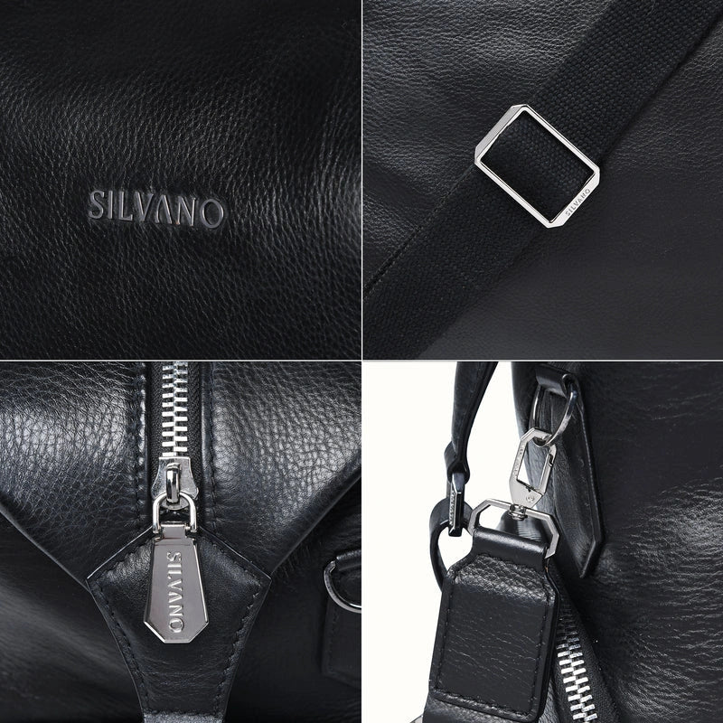 silvano gear grip weekender duffle bag - black leather duffle bag