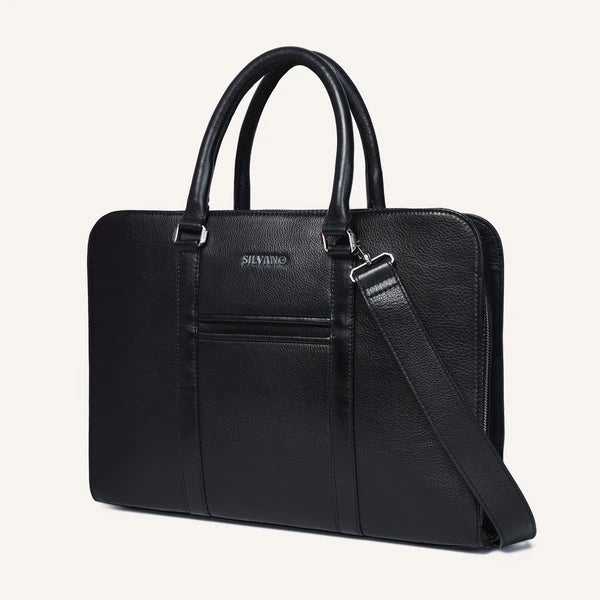 silvano mayfair laptop bag - black leather laptop bag