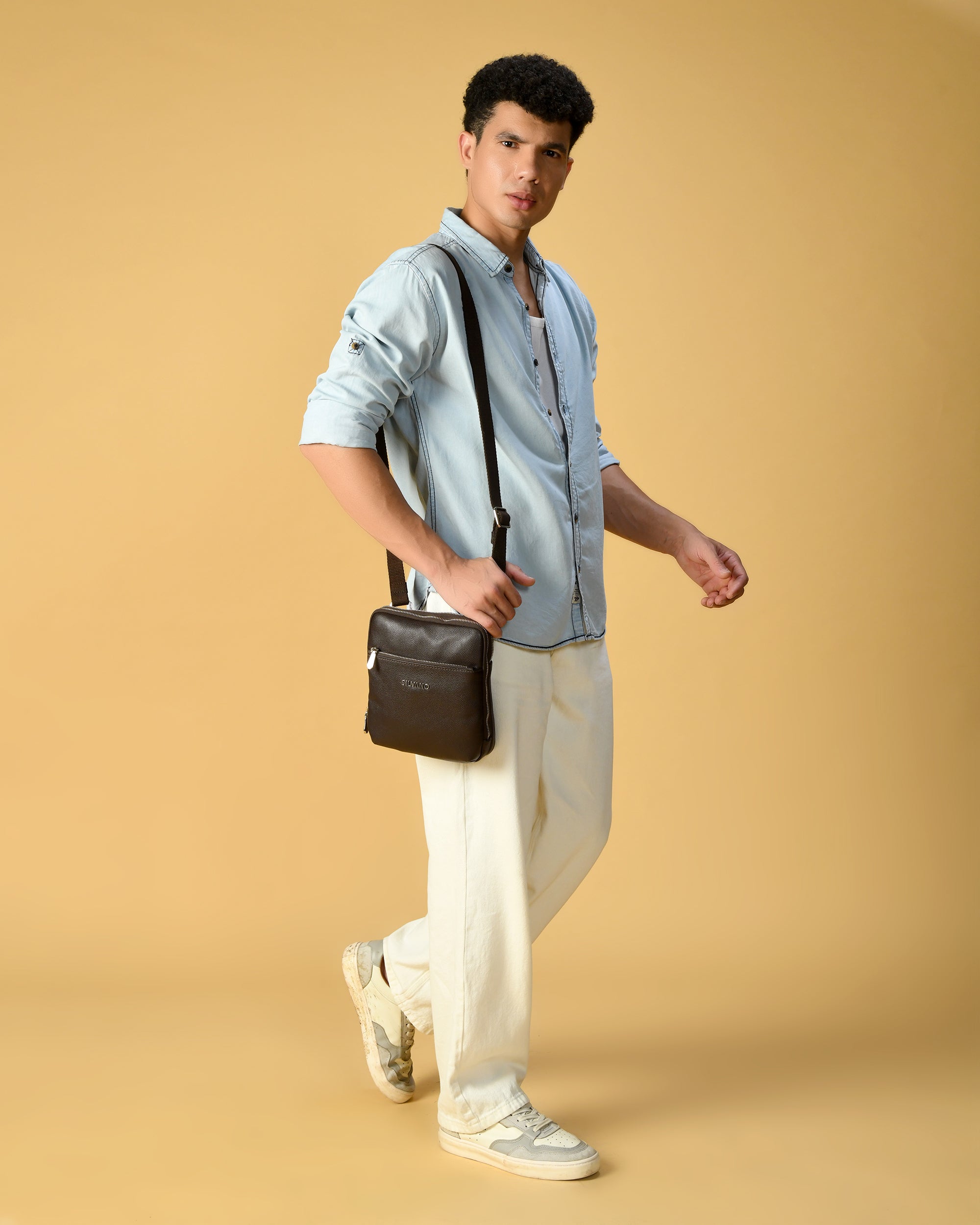 MANHATTAN MESSENGER BAG FOR MEN - DARK BROWN