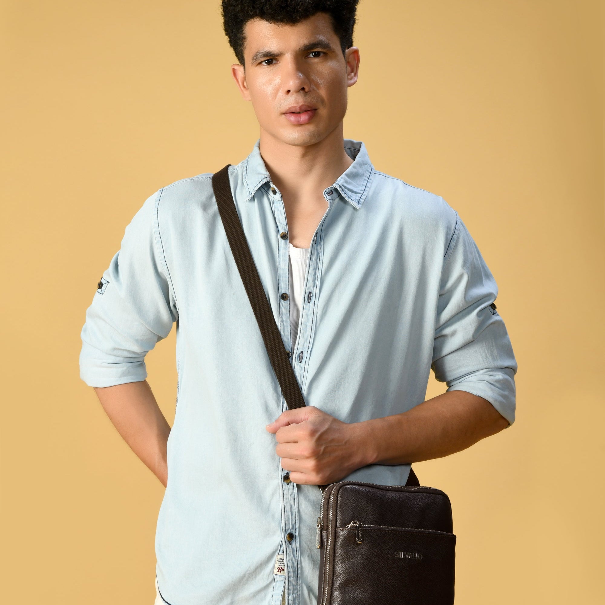 MANHATTAN MESSENGER BAG FOR MEN - DARK BROWN