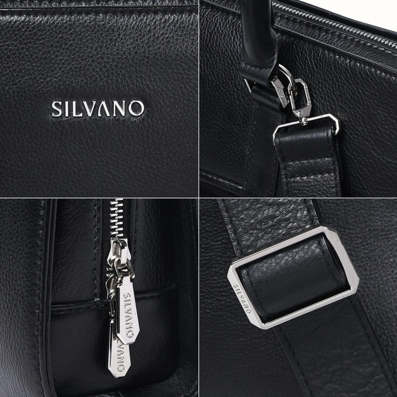 silvano mayfair laptop bag - black leather laptop bag