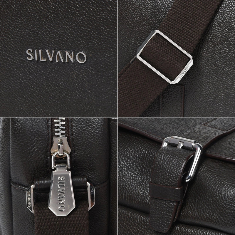 silvano wander flap messenger bag - dark brown leather messenger bag