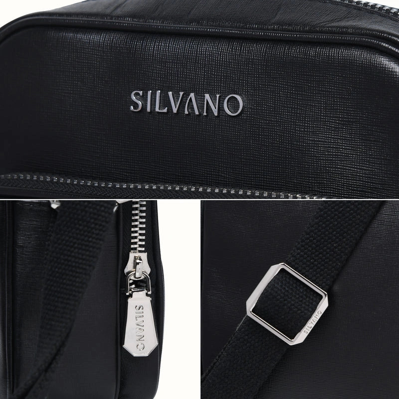 silvano jet bag crossbody bag - black leather crossbody bag