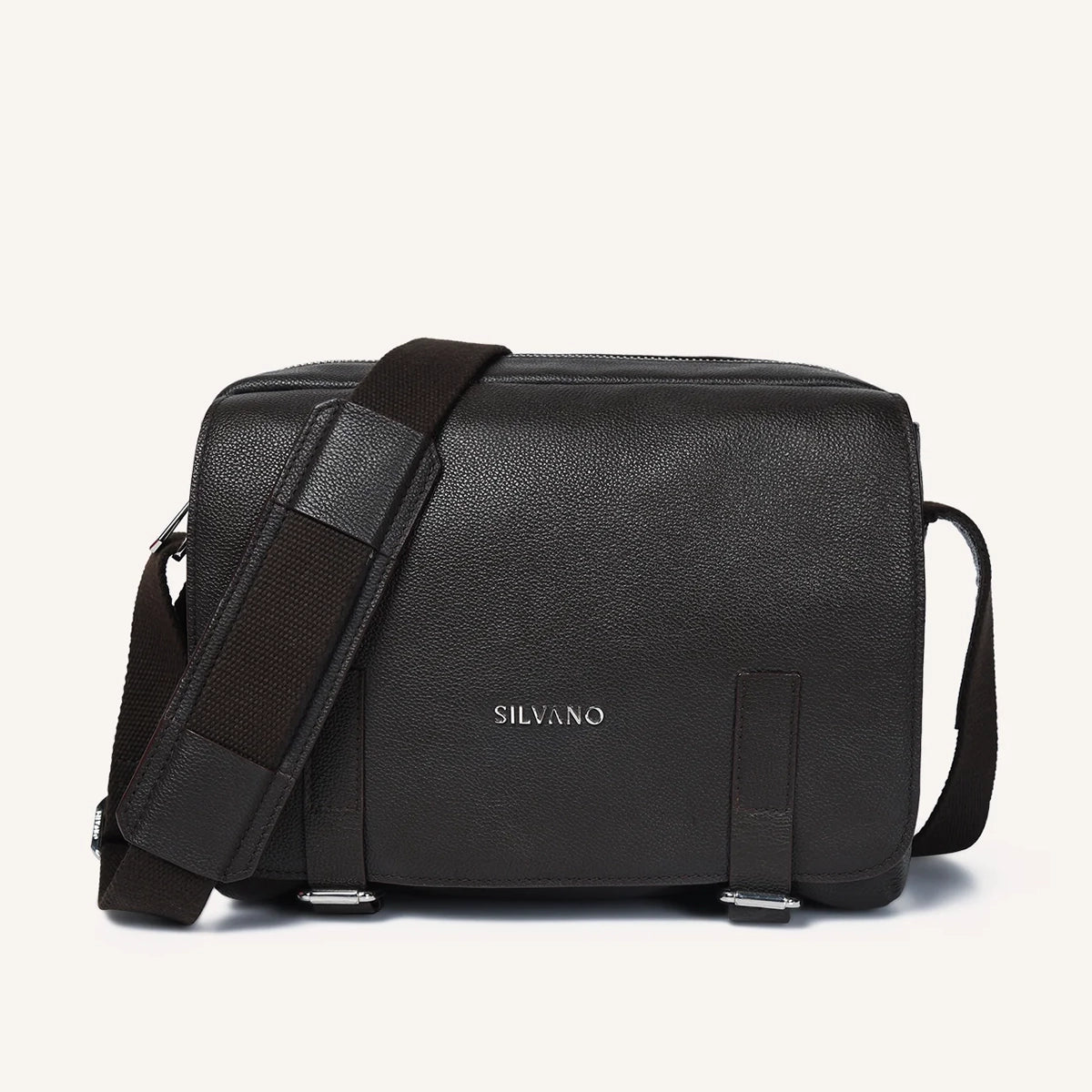 silvano wander flap messenger bag - dark brown leather messenger bag