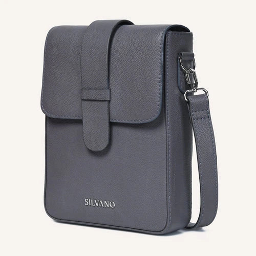 silvano wayfarer's sling crossbody bag - gray leather crossbody bag
