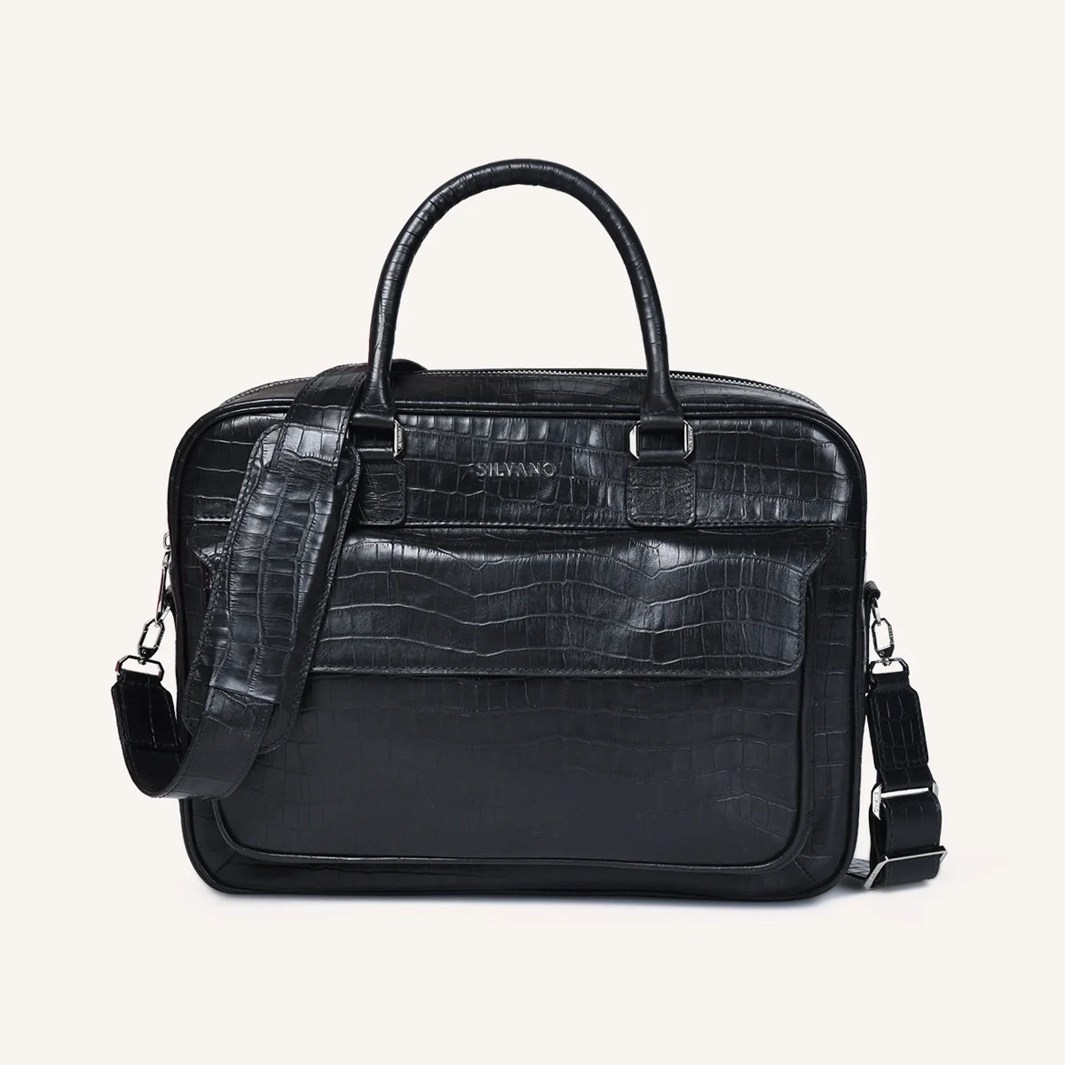 silvano byte bag laptop bag - black croco leather laptop bag