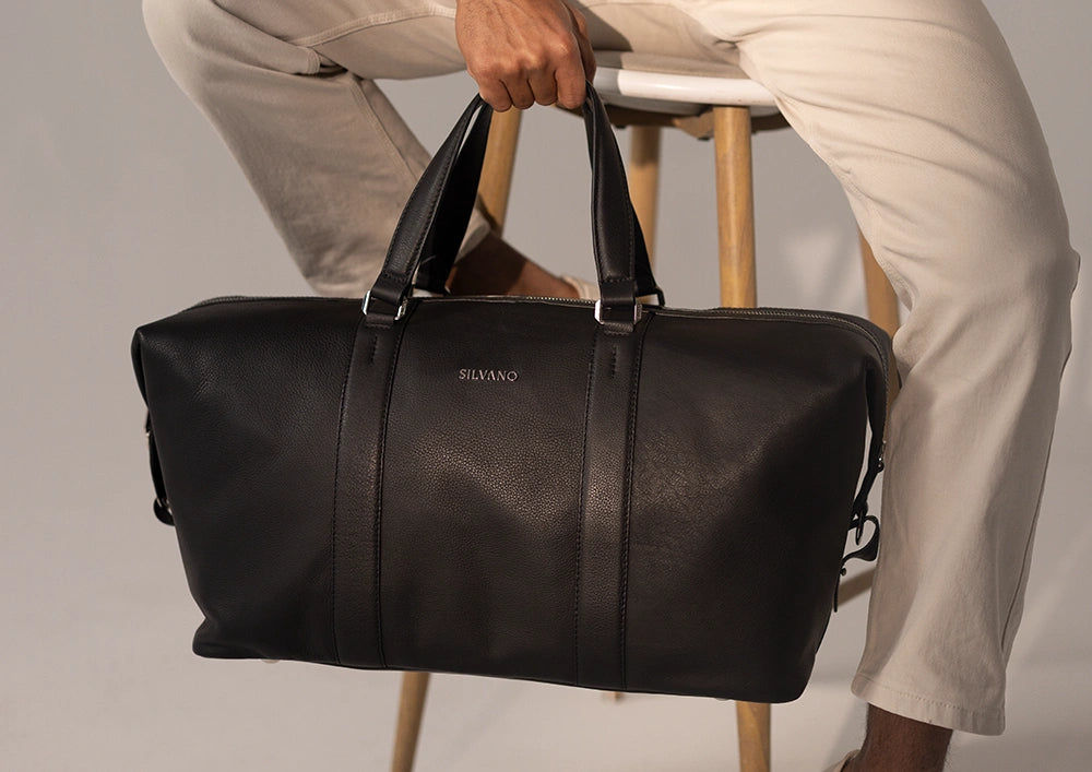 knapsack weekender duffle bag - black leather duffle bag