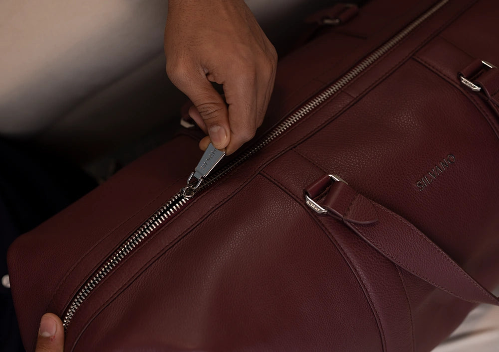 KNAPSACK WEEKENDER DUFFLE BAG - OX BLOOD LEATHER DUFFLE BAG