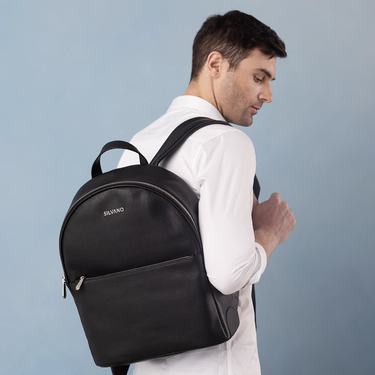silvano commute pack backpack - black leather backpack
