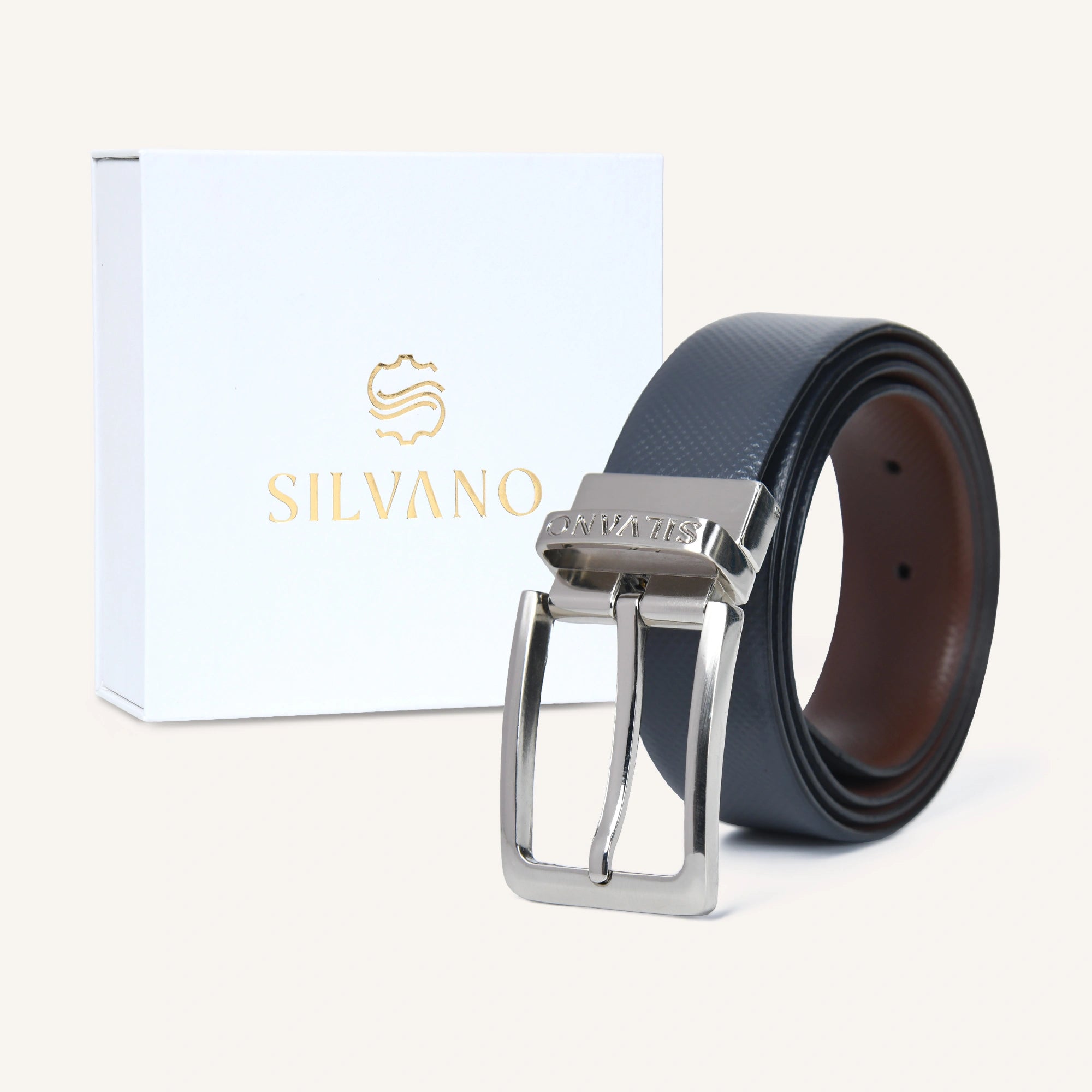 ENIGMA FORMAL REVERSIBLE BELT - GREY/BROWN