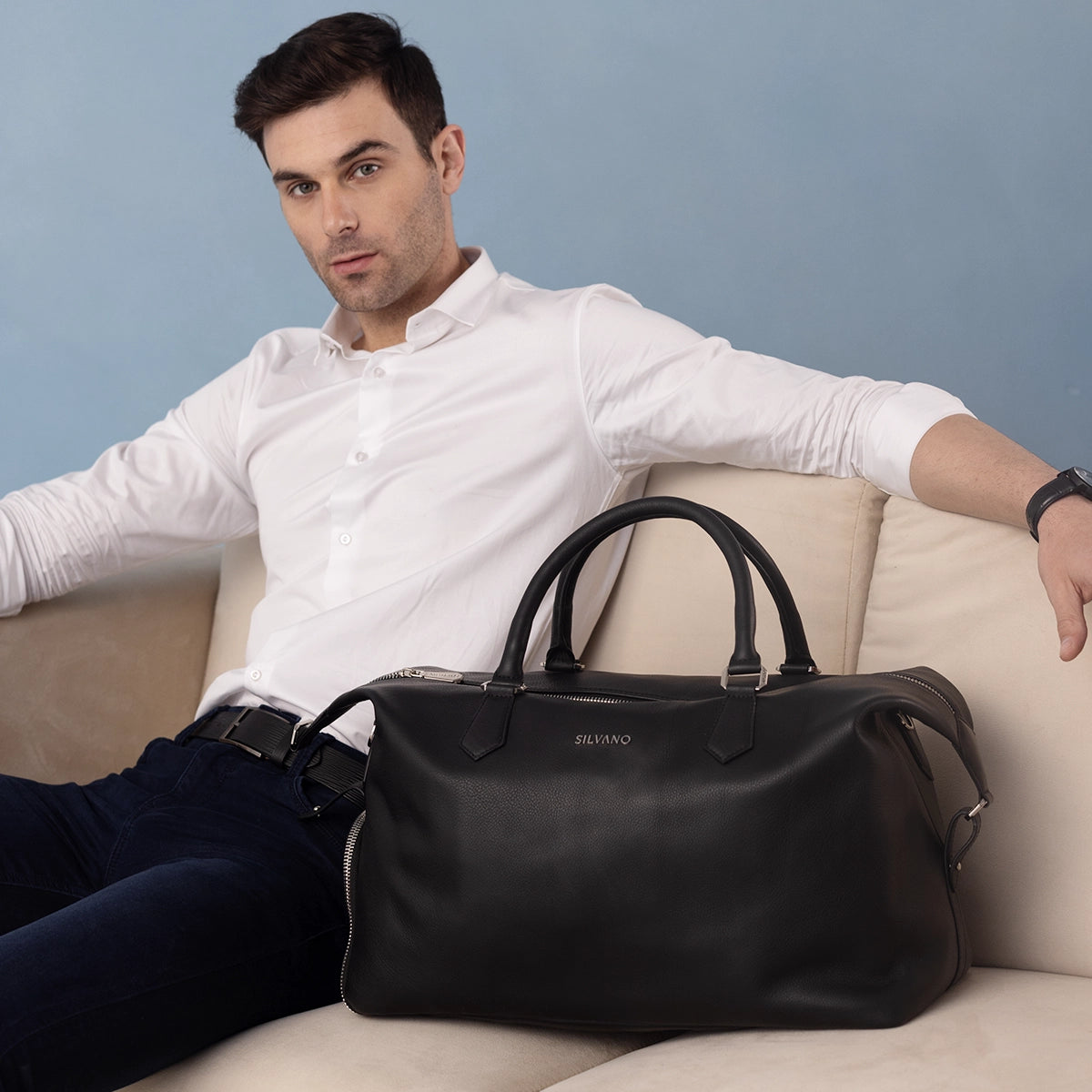 silvano gear grip weekender duffle bag - black leather duffle bag