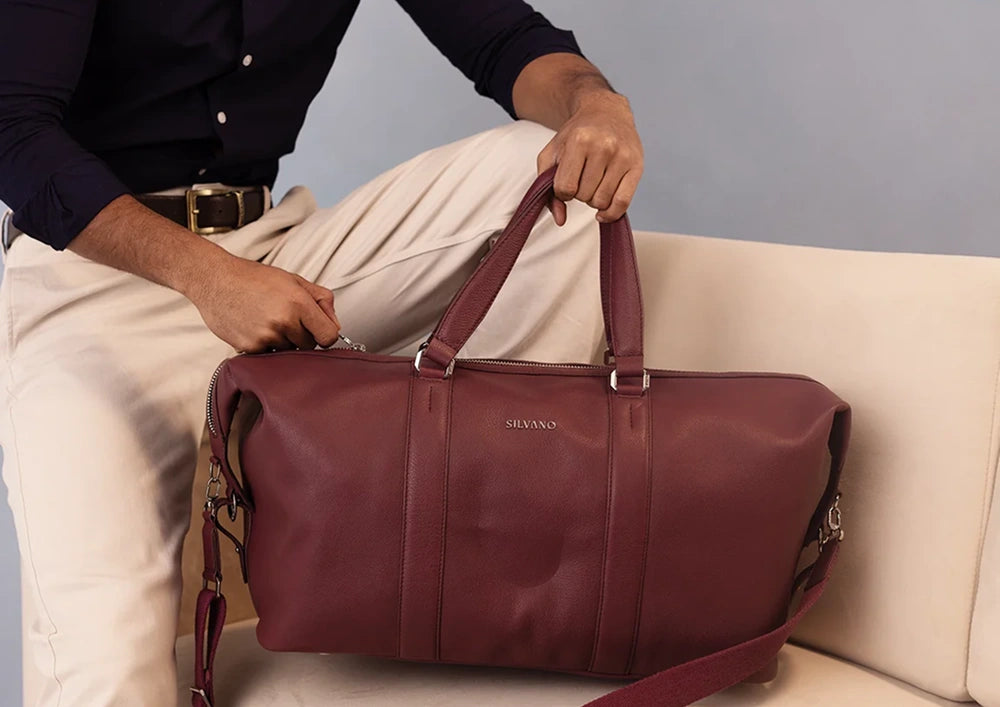 KNAPSACK WEEKENDER DUFFLE BAG - OX BLOOD LEATHER DUFFLE BAG