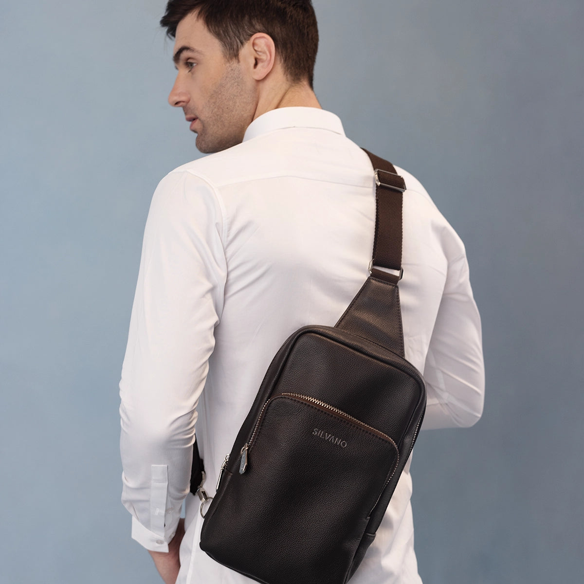 silvano rider pack crossbody bag - brown leather crossbody bag