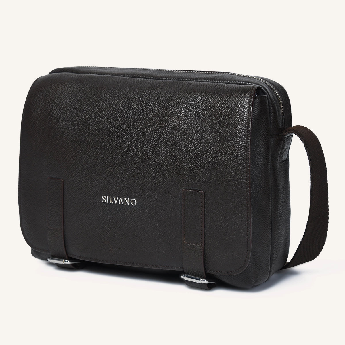 silvano wander flap messenger bag - dark brown leather messenger bag