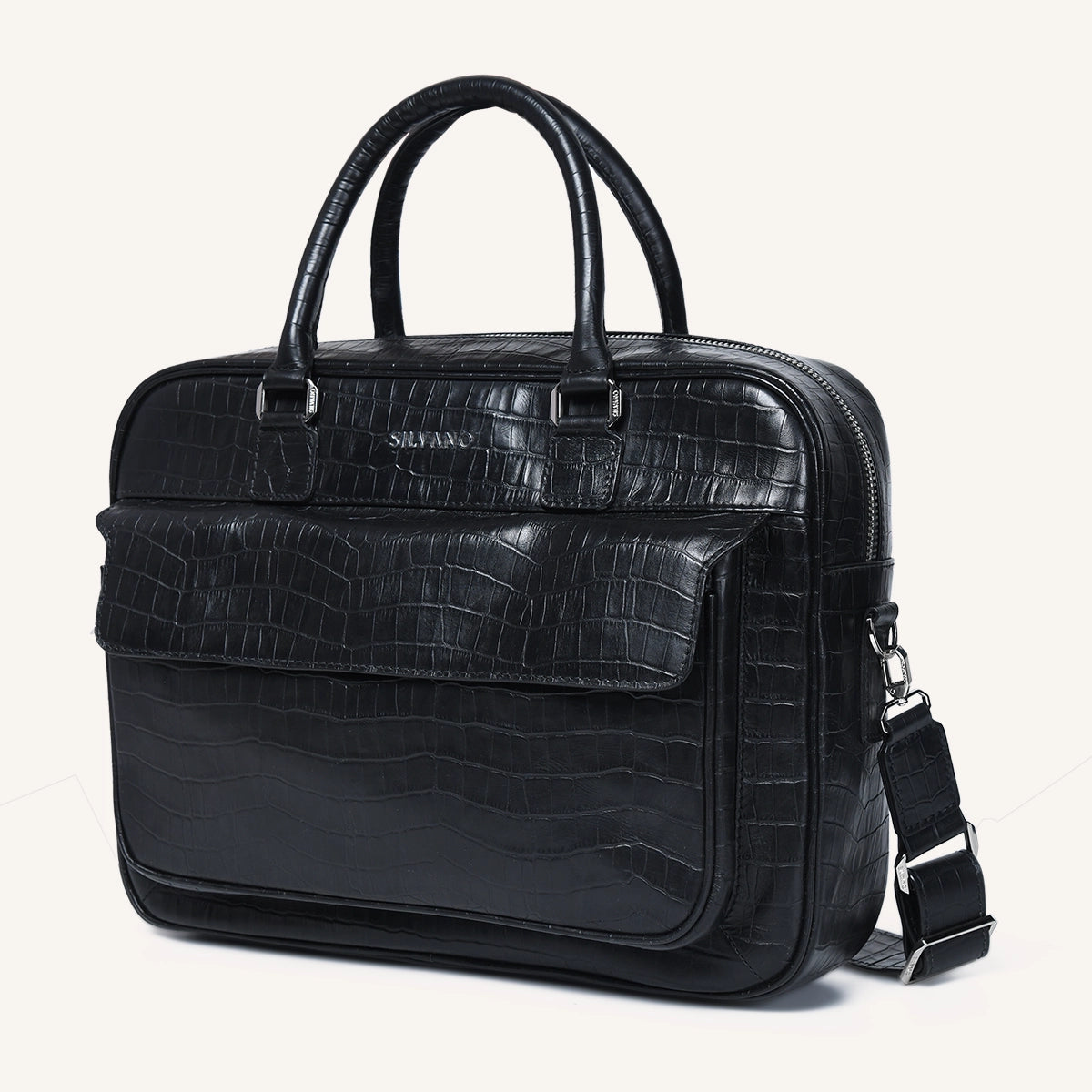 silvano byte bag laptop bag - black croco leather laptop bag