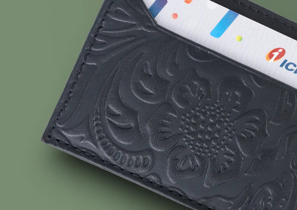 vintage stash card holder - black leather card holder