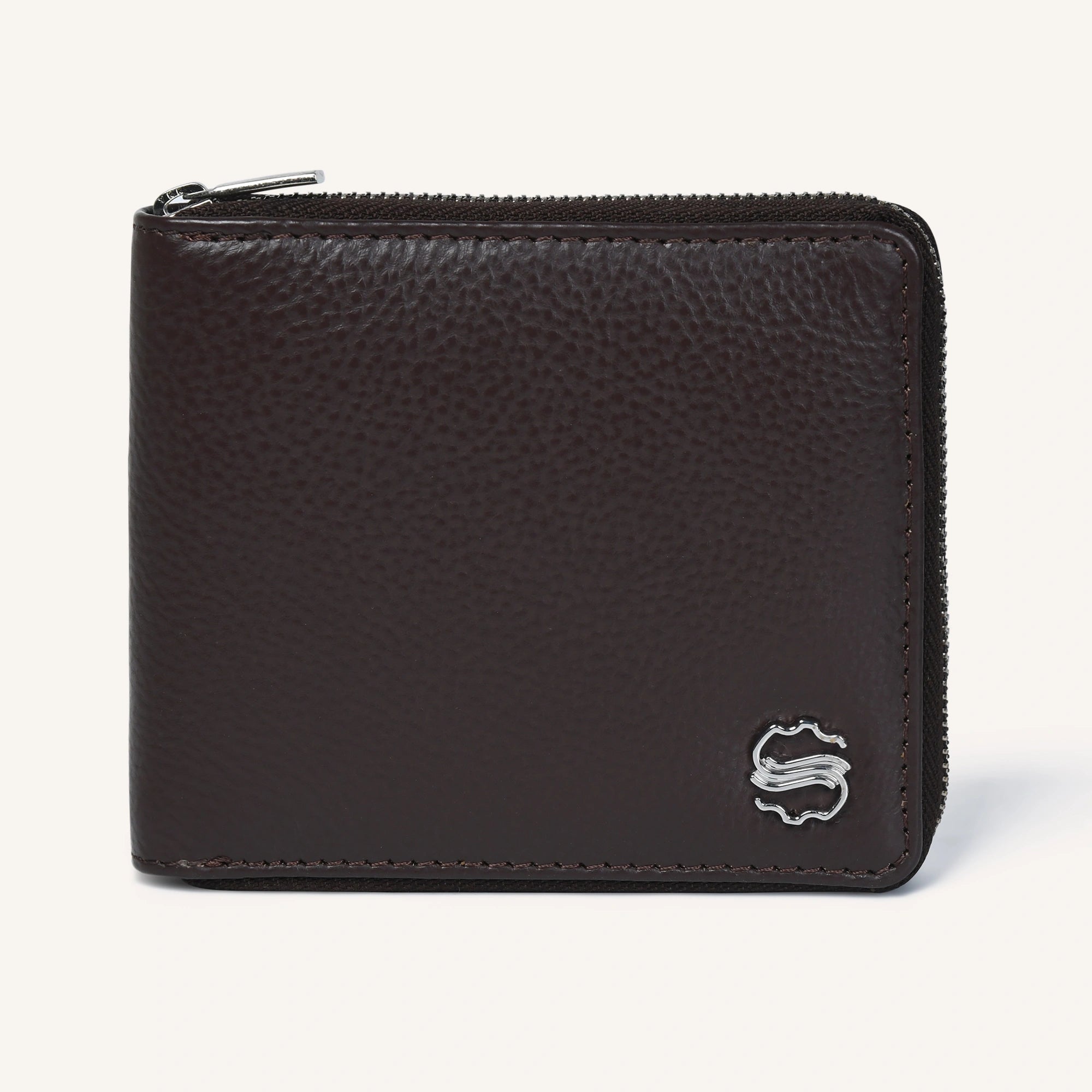 silvano coin caddy zip round wallet - brown leather wallet with zip-around design and coin compartment
