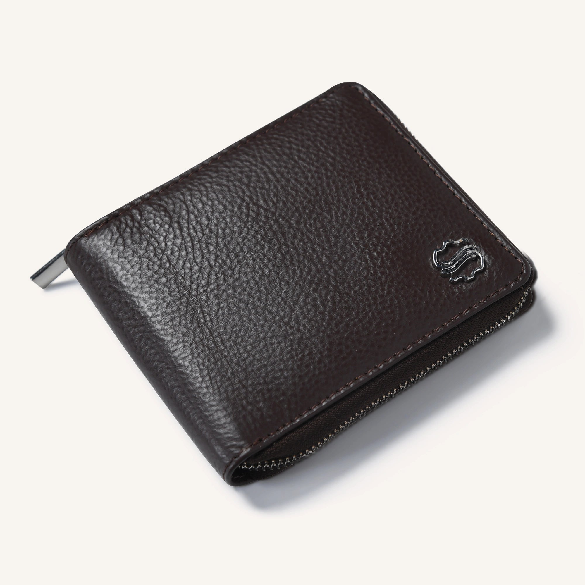 silvano coin caddy zip round wallet - brown leather wallet with zip-around design and coin compartment