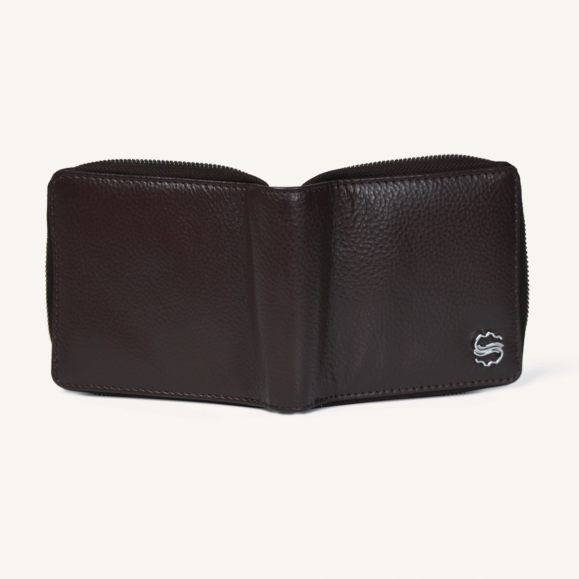 silvano coin caddy zip round wallet - brown leather wallet with zip-around design and coin compartment