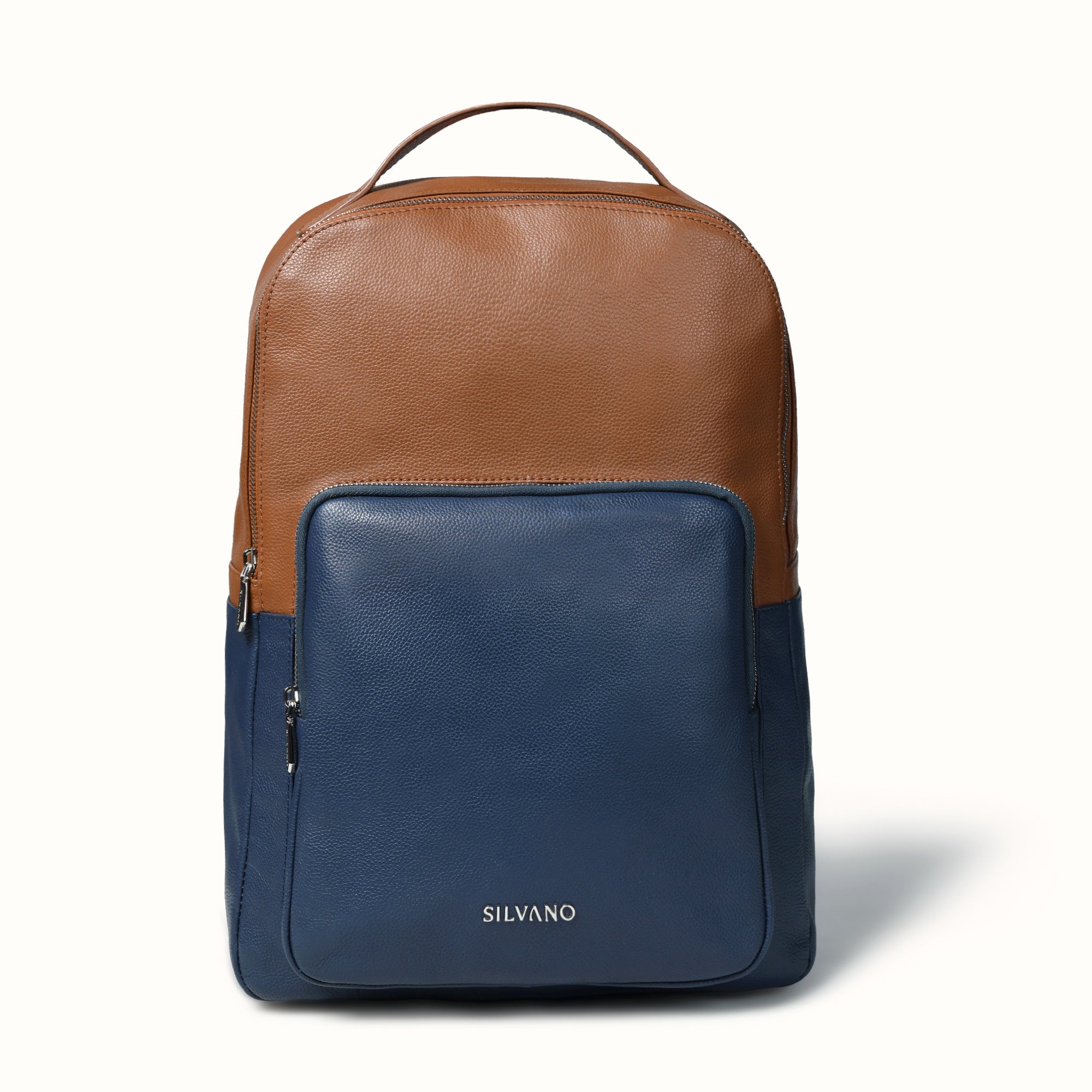 DuoTone Leather Backpack – Tan/Navy Blue