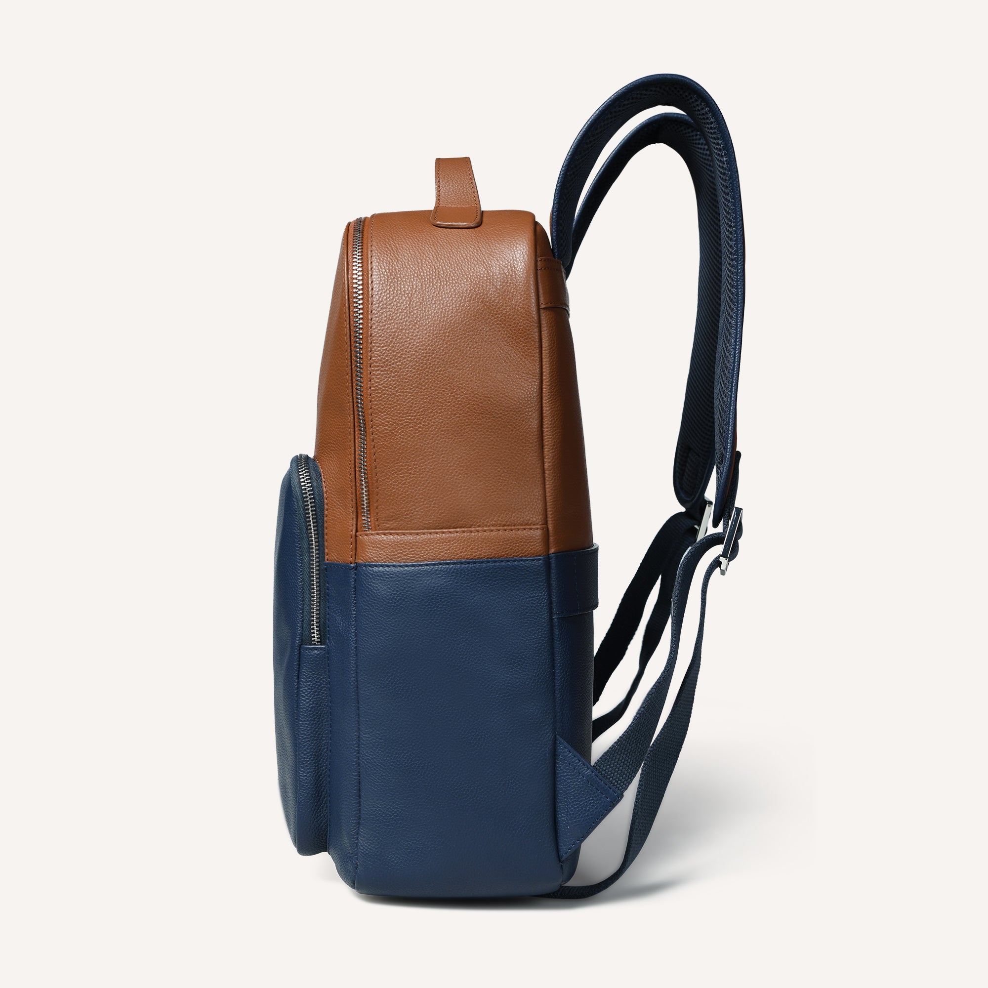 DuoTone Leather Backpack – Tan/Navy Blue