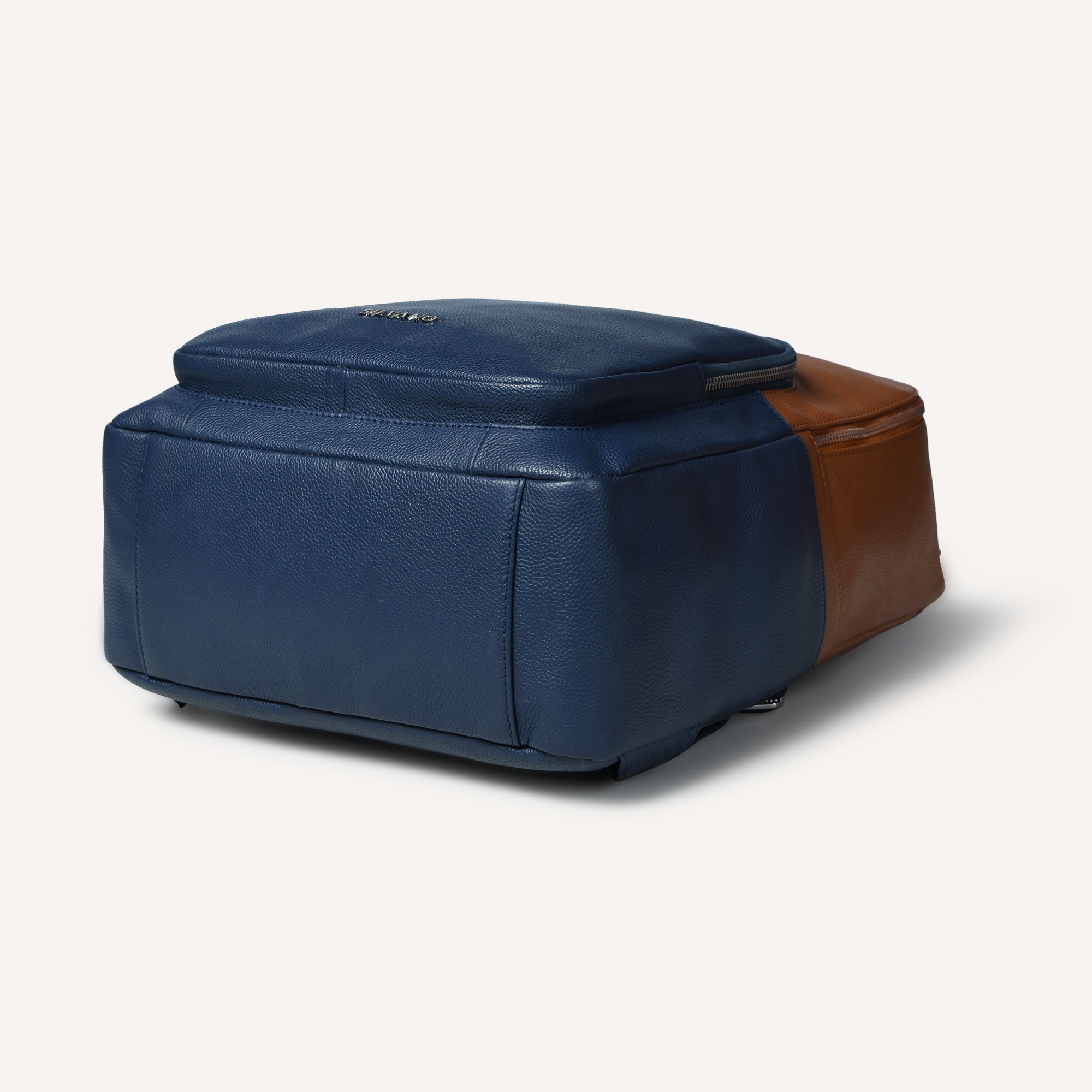 DuoTone Leather Backpack – Tan/Navy Blue