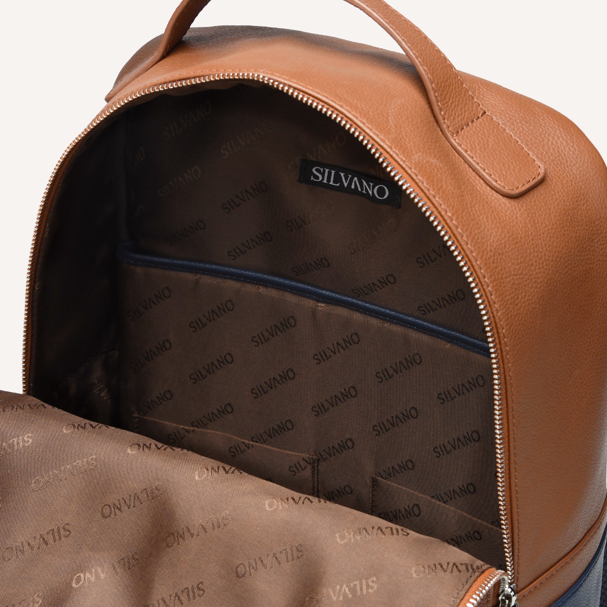 DuoTone Leather Backpack – Tan/Navy Blue
