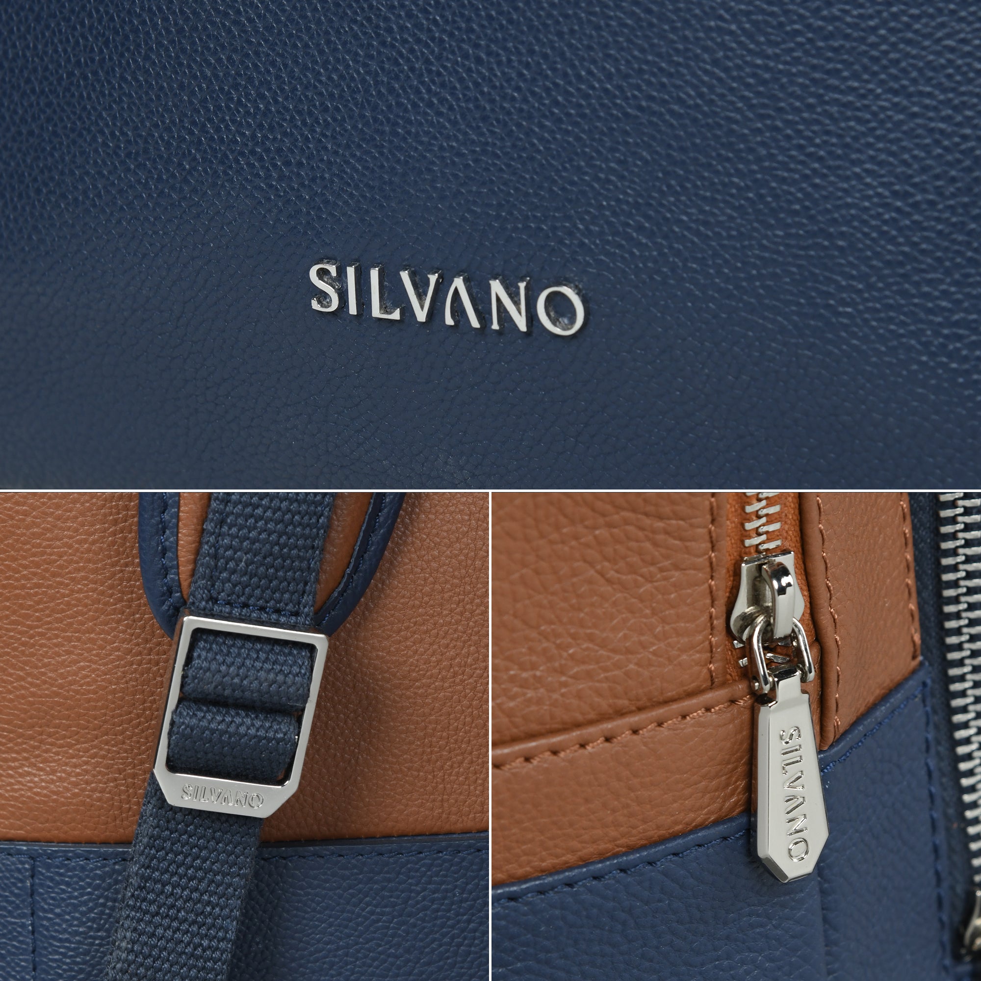 Tricolor Leather Backpack – Blue, White & Tan Leather Backpack Tan | Thomas Bird | tblon.com main image 2