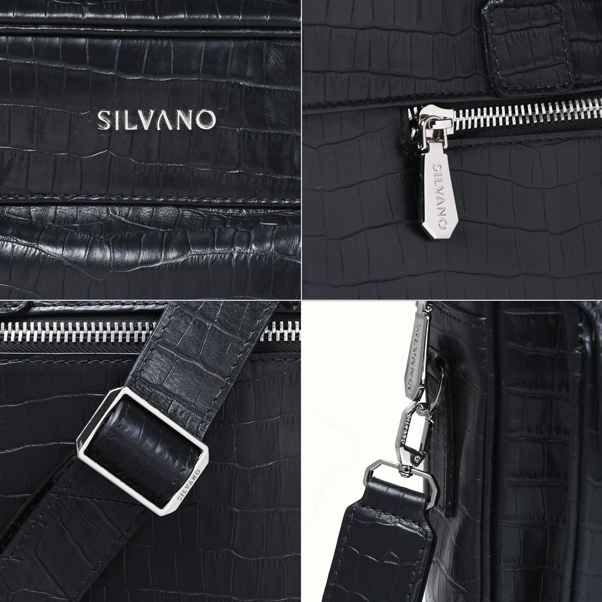 silvano byte bag laptop bag - black croco leather laptop bag