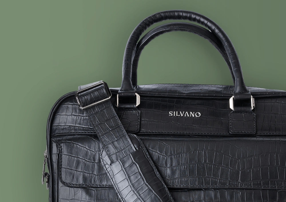silvano byte bag laptop bag - black croco leather laptop bag