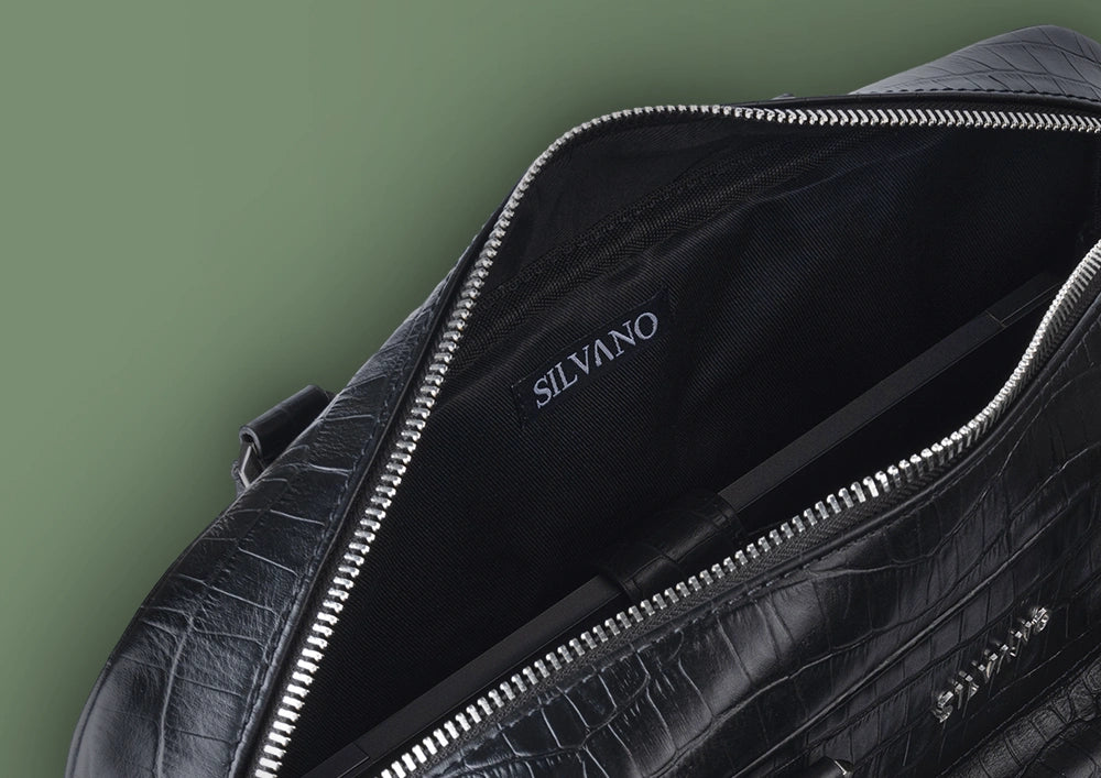 silvano byte bag laptop bag - black croco leather laptop bag