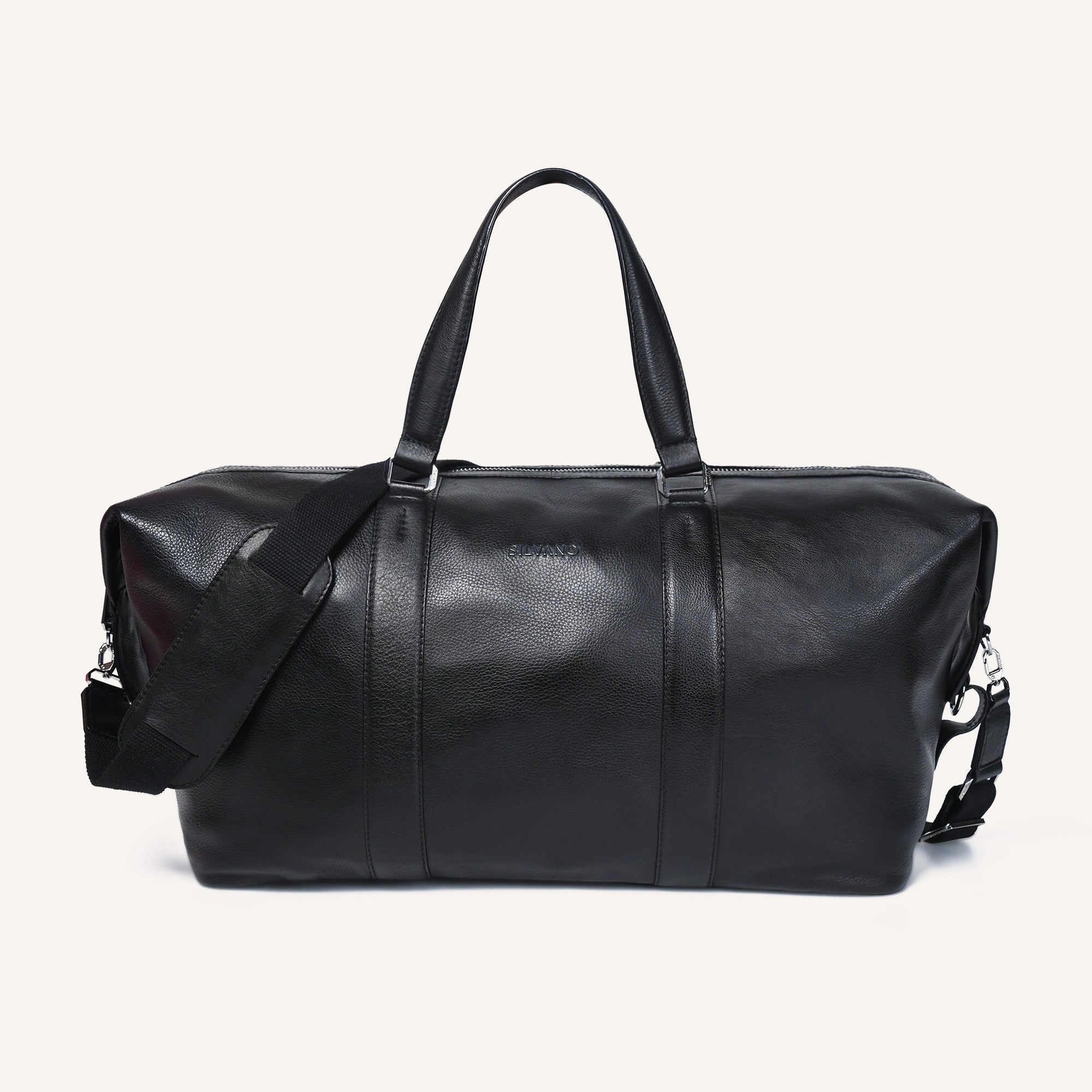 silvano knapsack weekender duffle bag - black leather duffle bag