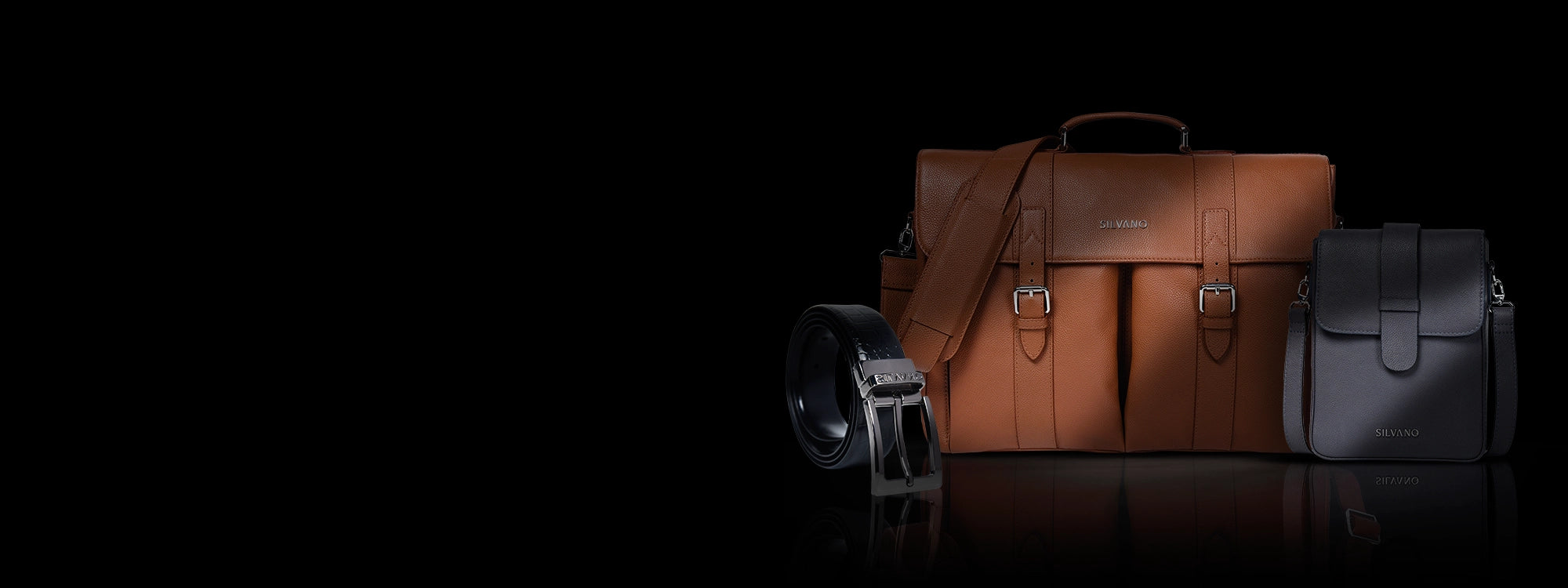 Silvano “Shop All Collections” leather goods banner